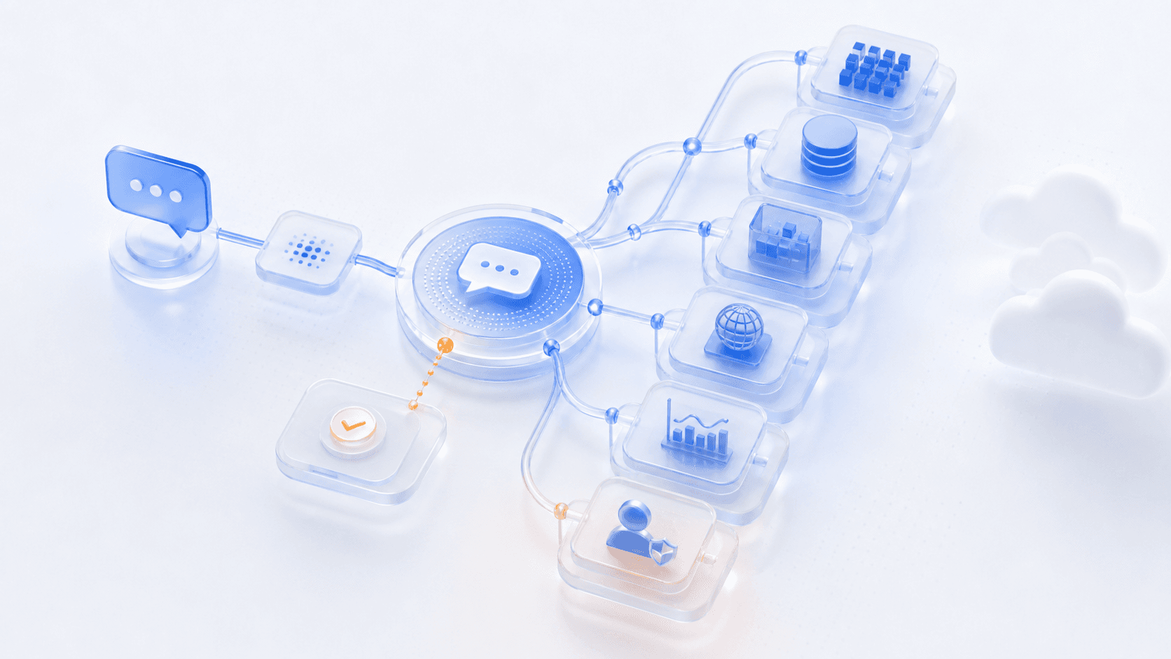 Abstract AI agent routing a user request to specialized cloud services